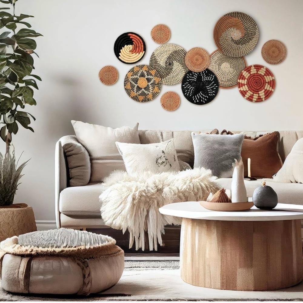 NEW West Elm XL Woven Wicker Rattan Seagrass Boho Wall Hanging Baskets - Set 11
